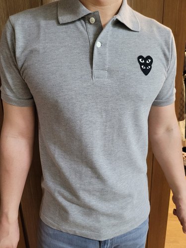 [꼼데가르송] (P1T298 GREY) 남성 더블하트 폴로 반팔 티셔츠