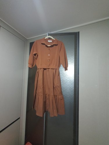 [리오더] 브라운 7부 소매 풀오버 패치 니트 드레스 (BF285UU02D)