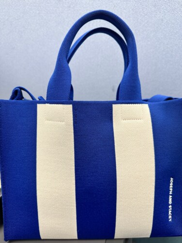 LPK Lattice Knit Tote Bag M Stripe Ivory on Blue