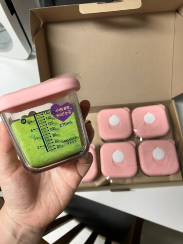 글라스락 베이비 눈금 이유식용기 큰용량 270ml 스마일캡 6조 선물세트 (핑크)