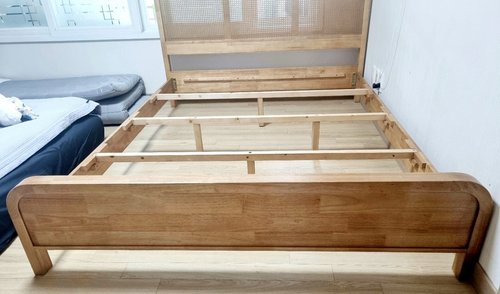 몰디브 라탄 고무나무 원목 침대(매트제외-Q/K겸용)