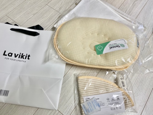 [라비킷][출산선물]아기 두상 짱구 베개+추가커버(스트라이프)+쇼핑백L  임신선물 신생아 선물