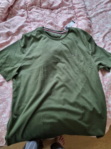 타미힐피거 남녀공용 시그니처 로고자수 코튼 라운드넥 반팔 티셔츠
