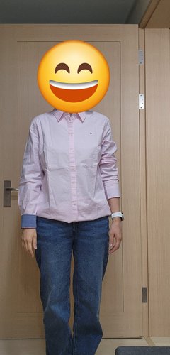 타미힐피거 여성 베이직 솔리드 미니 플래그 로고 옥스포드 긴팔 셔츠 24SS
