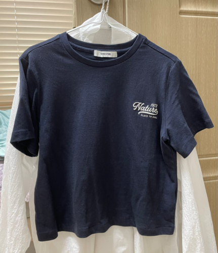 코튼 크롭 자수 반소매 티셔츠  네이비 (324342LY1R)