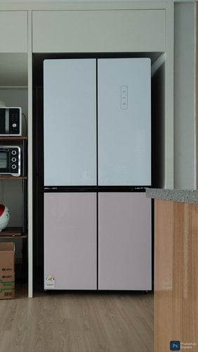 하이얼 글램글라스 인테리어 4도어 냉장고 HRS445MNWP 433L 핑크