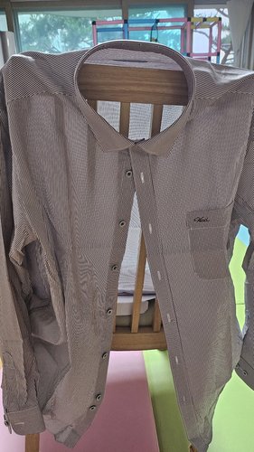 바찌 면혼방 스트라이프 일반핏 긴소매 셔츠 레드 VD1M3PR521R0